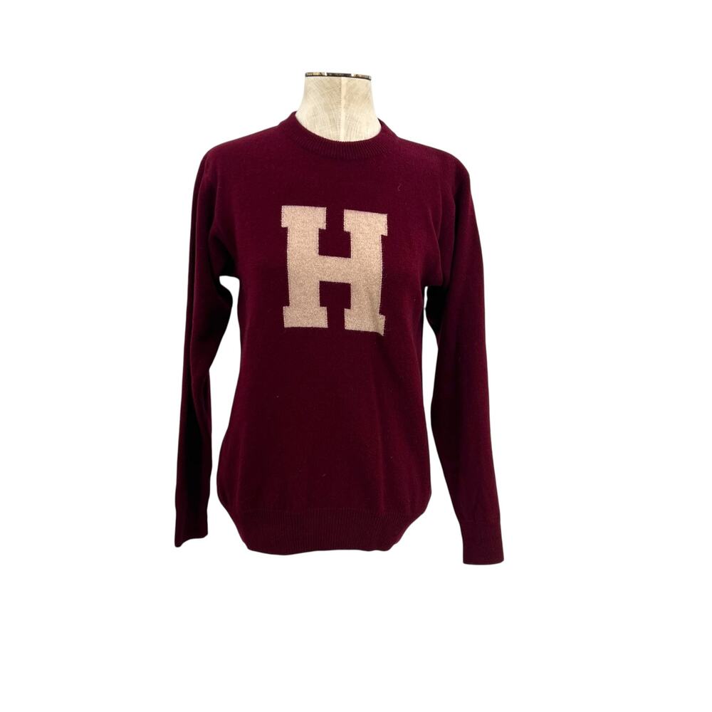 The Coop Harvard H Sweater XXS Burgundy 100% Lambswool Varsity Pullover